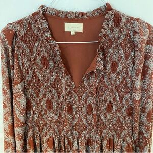Melloday Women’s Boho Top Peasant Blouse- Brown Paisley- Medium